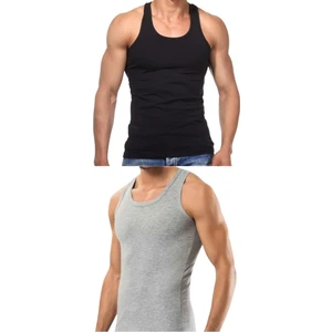 Maruf Shop 2 Adet Erkek Slim Fit Dar Kalıp Likralı Penye Sporcu Atleti(Rambo Atleti)