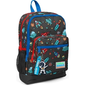 Coral High Kids Koyu Gri Kırmızı Uzay Desenli Dört Bölmeli Okul Sırt Çantası 23469