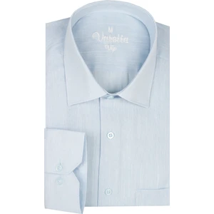 Erkek Mavi Uzun Kollu Keten Efektli Cepli Pamuklu Gömlek