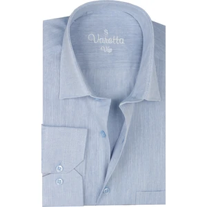 Erkek Mavi Uzun Kollu Keten Efektli Cepli Pamuklu Gömlek