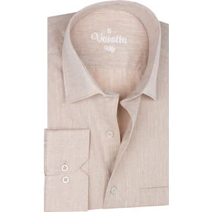 Erkek Somon Rengi Uzun Kollu Keten Efektli Cepli Pamuklu Gömlek