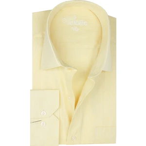 Erkek Sarı Uzun Kollu Keten Efektli Cepli Pamuklu Gömlek