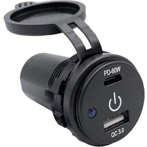 Dokunmatik Switchli USB + Type-C 12-24V Şarj Soketi