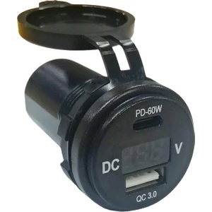 USB + Type-C + Voltmetre 12-24V Şarj Soketi