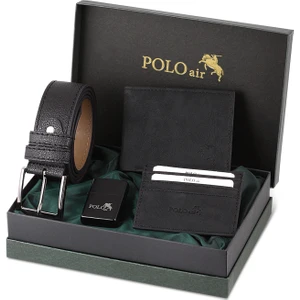 Polo Air Kemer Cüzdan Kartlık Benzinli Çakmak Hediyelik Kutusunda Set Cm-09