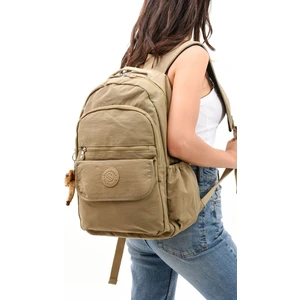 Unisex Suya Dayanıklı Kumaş Laptop Bölmeli Bej Renkli Büyük Boy Okul Seyahat Sırt Çantası
