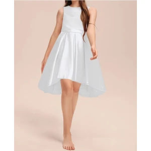 Kız Çocuk Beyaz Zarif Kısa Asimetrik Elbise Doğum Günü Balo Mezuniyet Elbise