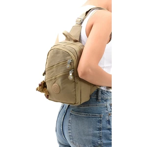 Unisex Kırinkıl Kumaş Suya Dayanıklı Ayarlanabilir Askılı Çok Bölmeli Bej Renkli Omuz Çanta Body Bag