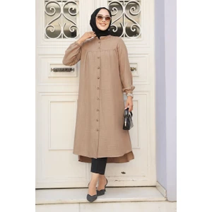 Neva Style Düğmeli Camel Tesettür Tunik 5642C