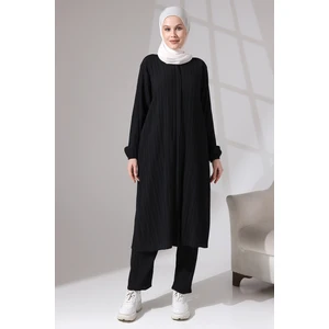Kadın Bürümcük Kumaş Gizli Fermuarlı Ikili Takım Hac Umre Kıyafeti Siyah