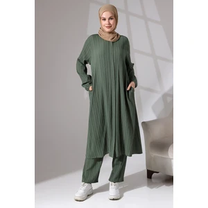 Kadın Bürümcük Kumaş Gizli Fermuarlı Ikili Takım Hac Umre Kıyafeti Su Yeşili