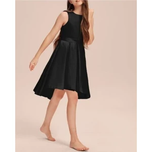 Kız Çocuk Siyah Zarif Kısa Asimetrik Elbise Doğum Günü Balo Mezuniyet Elbise