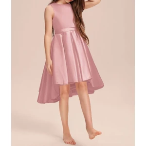 Kız Çocuk Pudra Zarif Kısa Asimetrik Elbise Doğum Günü Balo Mezuniyet Elbise