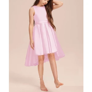 Kız Çocuk Pembe Zarif Kısa Asimetrik Elbise Doğum Günü ve Parti İçin Şık Tasarım