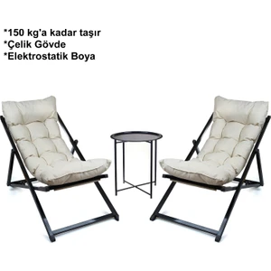 Hastunç Minderli - Zora Şezlong Seti Bahçe&balkon&teras&plaj Katlanır Ikili Set - 2 Şezlong 1 Sehpa