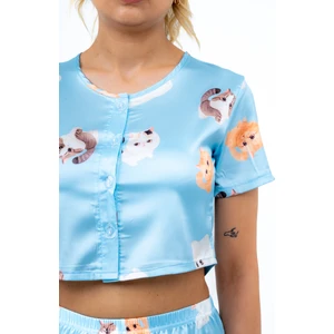 Bella Bonita Cute Cat Saten Şortlu Pijama Takımı