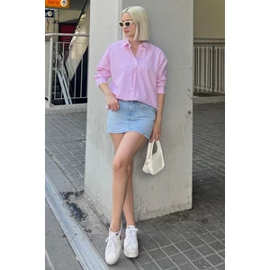 Pembe Çizgili Over Fit Gömlek MG1525