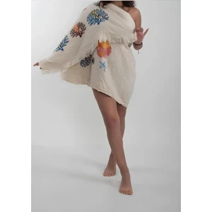 Filda Store Deniz Yaşamı Motifi Desenli   Organik Pamuk, Naturel,Müslin,peştemal, Plaj Havlusu, Pareo