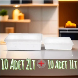 Plastik Kapaklı Saklama Kabı Derin Dondurucu&buzdolabı Düzenleyici 2 Litre- 10ADET & 1LITRE-10ADET