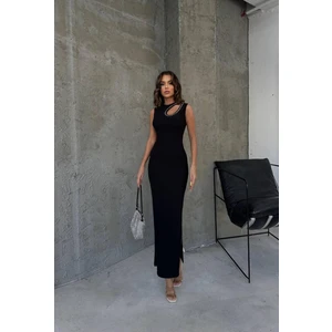 HG Fashion Kadın Damla Detay Taşlı  Yan Yırtmaçlı Uzun Elbise