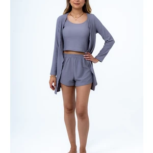 Bella Bonita 3'lü Bürümcük Sabahlıklı Askılı Şort Pijama Takımı