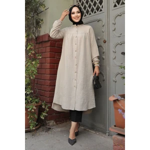 Neva Style Düğmeli Bej Tesettür Tunik 5642BEJ