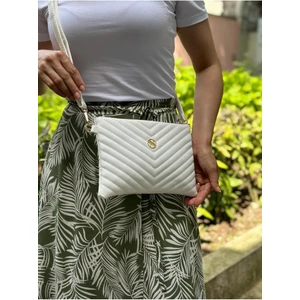 Kadın Suni Deri Ayarlanabilir Çapraz ve El Askılı Beyaz Renkli Portföy, Clutch Çanta
