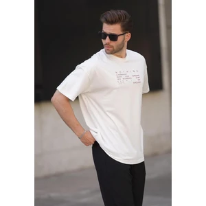 Ekru Overfit Bisiklet Yaka Sırt Baskılı Kısa Kollu Erkek Tişört 7037