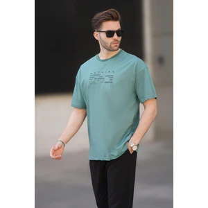 Yeşil Overfit Bisiklet Yaka Sırt Baskılı Kısa Kollu Erkek Tişört 7037