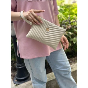 Kadın Suni Deri Ayarlanabilir Çapraz ve El Askılı Krem Renkli Portföy, Clutch Çanta