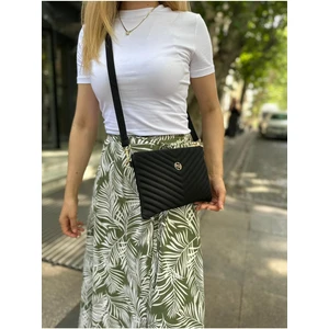 Kadın Siyah Renkli Saten Kumaş Ayarlanabilir Çapraz ve El Askılı Portföy, Clutch Çanta