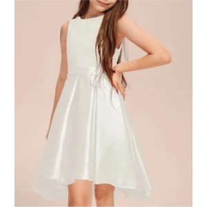 Kız Çocuk Ekru Zarif Kısa Asimetrik Elbise Doğum Günü Balo Mezuniyet Elbise