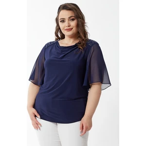 Moda Alba Omuz Taşlı Şık Esnek Büyük Beden Bluz