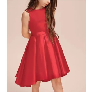 Kız Çocuk Kırmızı Zarif Kısa Asimetrik Elbise Doğum Günü Balo Mezuniyet Elbise