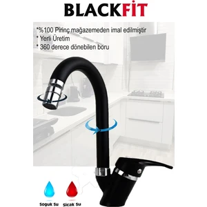 Siyah Mix Lavabo Bataryası Çift Su Girişli Aç Kapa Perletörlü Musluk Çeşme 5 Yıl Garantili