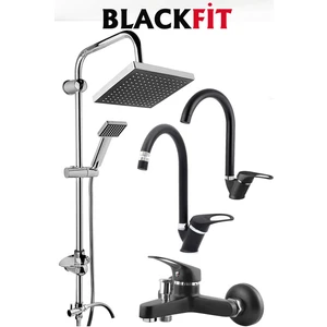 Siyah Yağmurlama Tepe Duş Seti Banyo Mutfak Lavabo Bataryası Çift Su Girişli