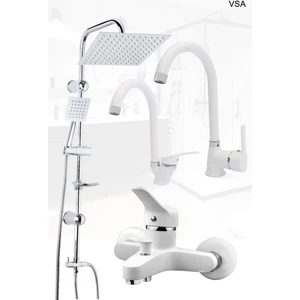 Beyaz Robot Yağmurlama Duş Seti Banyo Mutfak Lavabo Bataryası Pirinç Musluk Seti