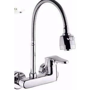 Pirinç Duvardan Döner Borulu Mutfak Evye Aplike Bataryası Sarı Üzeri Krom Kaplama