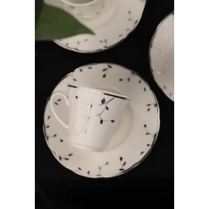 Kütahya Porselen Bone Olympos 12 Parça 6 Kişilik Kahve Takımı Leaves Silver