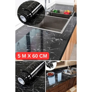 Siyah Mermer Desenli Yapışkanlı Kaplama Kağıt Tezgah Dolap Mutfak Kağıdı Su Geçirmez 5 M x 60 cm