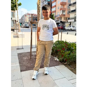 Çocuk Kanvas Kargo Cepli Dokuma Okul Pantolonu