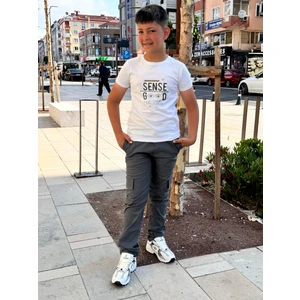 Çocuk Kanvas Kargo Cepli Dokuma Okul Pantolonu