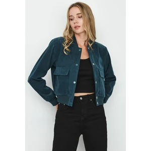Select Moda Kadın Cepli Çıtçıt Kapamalı Süet Bomber Ceket
