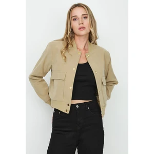 Select Moda Kadın Cepli Çıtçıt Kapamalı Süet Bomber Ceket