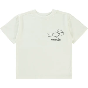 Oversize Çocuk Tişört 10-13 Yaş Ekru