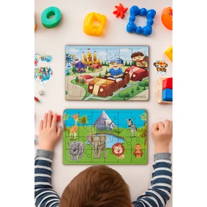 Hoby Games Okul Öncesi Başlangıç Yapboz Lunapark Maceram Ve Safari Ahşap Puzzle Set