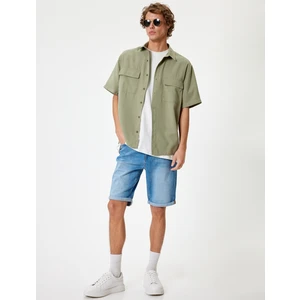 Slim Fit Kot Şort Bermuda Katlama Paçalı Düğme Detaylı