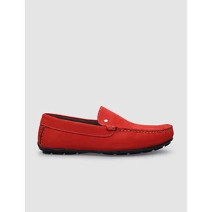 %100 Hakiki Deri Kırmızı Nubuk Erkek Loafer