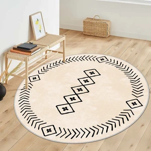 Lavita Home Dijital Baskı Yıkanabili Kaymaz Bej Yuvarlak Salon Halısı Mutfak Halısı Koridor Halısı ve Paspas