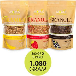 Mom's Natural Foods 3'lü granola Muz-Ceviz 360 G / Çilek-Chıa 360 G / Kakao-Fındık 360 G
